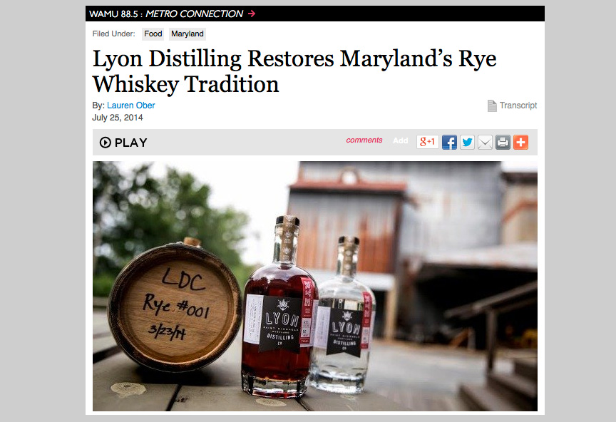 LYON DISTILLING RESTORES MARYLAND RYE WHSIKEY TRADITION